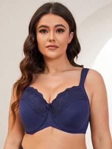 MELENECA Women's Minimizer Bra Full Coverage Plus Size Underwire Lace Comfort Cushion Strap - Blue - View 6
