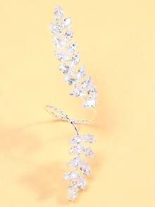 1 pieza Anillo ajustable con diseño de hoja de circonita, accesorio versátil para fiestas - Plateado - Ver 6