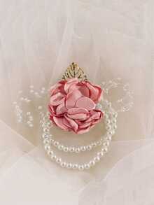 1PC/6PCS Elegant Navy Blue Rose Korean Style Silver Leaf Beaded Elastic Pearl Wrist Decor Flower - Navy Blue - View 14