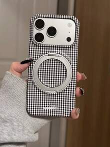 Ins Korean Style Fashion Classic Black & White Plaid Rotating Stand Phone Case For IPhone 17, 17 Pro, 17 Pro Max, 16, 16 Pro Max, 14, 18, 18 Pro Max, Half-Cover Protective Shell - Multicolor - View 5
