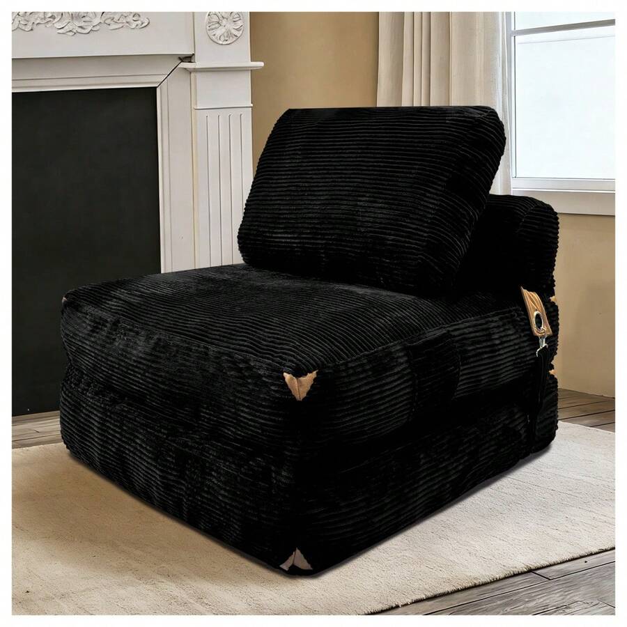 Modern Single-Seater Sofa With Integrated Storage And Elegant Tassel Details For A Cozy Home Space - 黑色 + 法蘭絨 - 查看 1