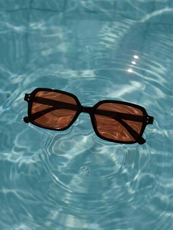 Unisex Retro Brown Rectangular Sunglasses For Commuting, Outdoor Sports, Parties And Travel