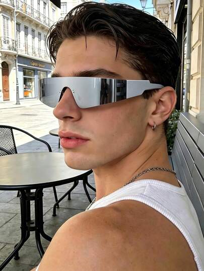 1 Pair Silver Wrapped Small Frame Men's Fashion Glasses Y2K Avant-Garde Personalized Glasses Narrow Frame Small Futuristic Style Men's Glasses Street Style Personalized Influencer Same Style Men's Futuristic Glasses
