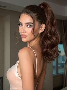 Extensões de Cabelo Ombré Preto Marrom para Loiro Mel & Marrom Escuro, Extensão de Rabo de Cavalo Enrolado Curto de 14 Polegadas para Mulheres, Peça de Cabelo Sintético Macio e Leve, Fácil de Usar para Volume Natural, Estilo Diário, Fantasia de Halloween, Cosplay e Festa - Multicolorido - Visão 2