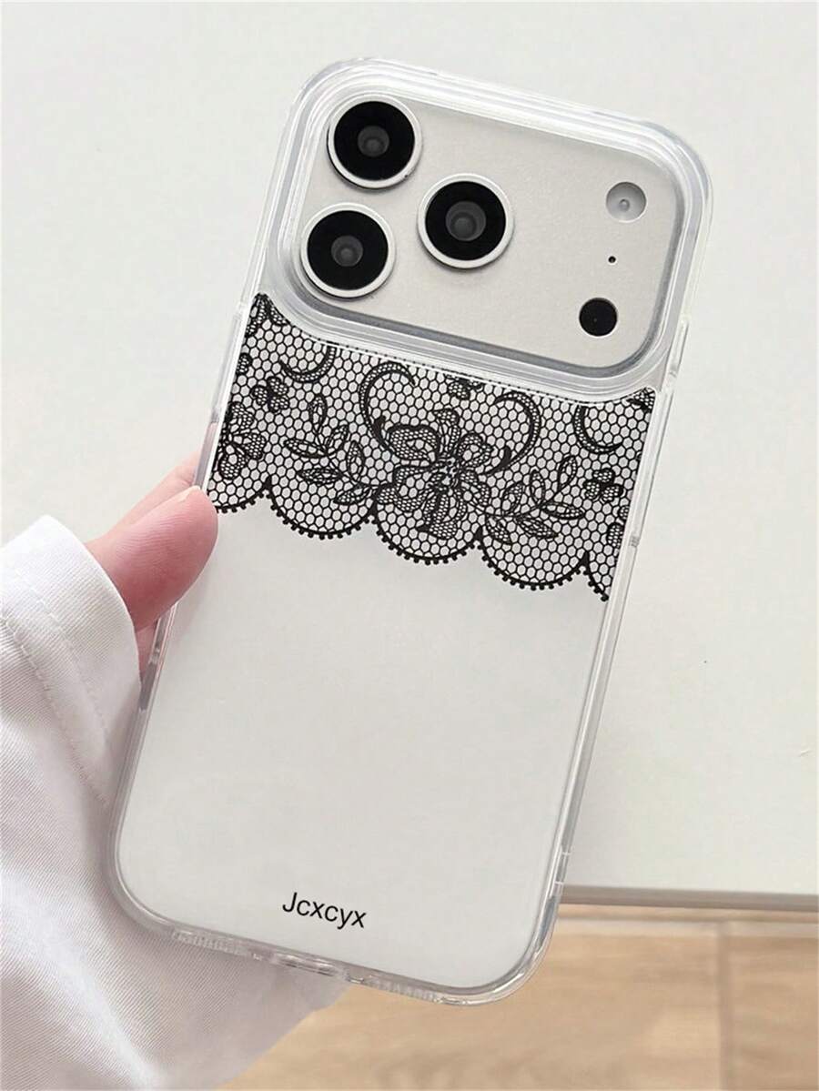 Casing Ponsel Minimalis Elegan dan Modis dengan Motif Bunga Renda, Kompatibel dengan iPhone 17 Pro Max 17 Pro 17 16 Pro Max 15 14 13 12 Pro Max, Pelindung Lensa dan Penutup Belakang. - Putih - View 1