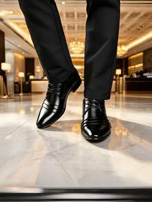 New Men's Wrinkled Upper Business Casual Shoes, Fashion Lace-Up Office Commute Formal Shoes - Black - View 4