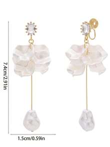 1Pair Of Green Floral Clip-On Earrings – Ethereal Twisted Metal Design, For Women (No Piercing Required) - White - View 5