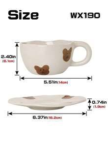 1pc Set Personalized Cute Style Coffee Cup & Saucer, Bear Ceramic Cup & Saucer, Suitable For Club, Home, Coffee Shop, Restaurant Use - WX190-bear - View 8