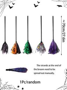 Halloween Witch Broom, Plastic Broom Prop, Suitable For Halloween Witch Costume Party Decoration, Halloween Performance, Cosplay Party, Halloween Costume Decoration Broom Set - Witch Broom - View 11