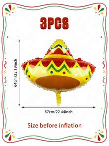 1/3pcs Mexican Hat Aluminum Foil Balloons, Contrast Print Design, Vibrant Retro Colors, Suitable For Mexican Theme Party, Carnival, Exotic Birthday, Festival Event Decoration And Photo Props - Multicolor - View 9