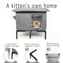 Outdoor Waterproof Elevated Stray Cat Villa, Foldable All-Season Cat House Pet Bed - M - View 7