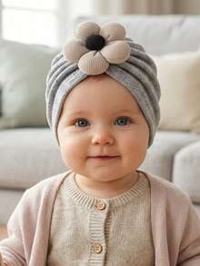 3PCS Newborn Autumn Candy Color Floral Cute Baby Hair Accessories, Soft Skin-Friendly Baby Headband Hat Set, Suitable For Daily Wear All Seasons - Pink Light Coffee Grey - View 6