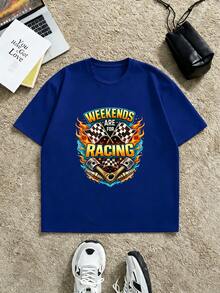 Men's Racing Graphic Tee Premium Cotton, Relaxed Fit, Casual, Comfortable, Unique Graphic Print - Blue - View 2