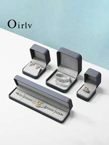 Oirlv PU皮革珠寶盒 珠寶收納盒 婚戒盒 耳環手鍊項鍊收納盒 禮品戒指珠寶包裝盒 婚禮禮品盒 - 灰藍色 - 查看 2