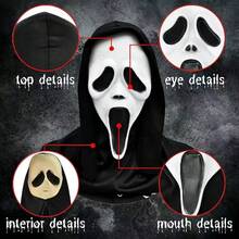 Máscara de Látex de Cabeça Completa com Rosto de Fantasma Aterrorizante com Língua para Fora, Acessório de Cabeça com Lenço Preto de Fantasma, Adereços de Cosplay de Halloween, Acessório de Cabeça para Fantasia de Casa Assombrada e Festa à Fantasia - Visão 4