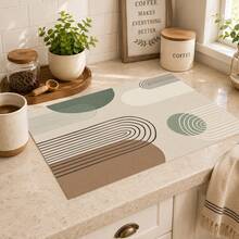 1pc Modern Minimalist Geometric Pattern Diatomaceous Earth Kitchen Drain Mat, Quick-Drying Absorbent Non-Slip Coffee Machine Mat & Dish Drying Mat, Suitable For Kitchen Countertop And Home Decor - Multicolor - View 3