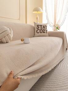 1pc Nordic Cream Style Plant Pattern All-Season Chenille Sofa Cover, Machine Washable, Pet-Friendly Sofa Slipcover, Suitable For 1/2/3/4 Seater And Sectional Sofas, For Bedroom And Living Room Home Decor - Khaki - View 7