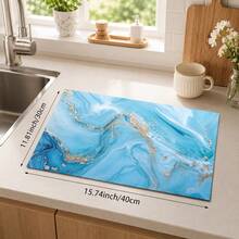 1 pieza Alfombrilla de drenaje de cocina de tierra de diatomeas con patrón de mármol azul & blanco y dorado, alfombrilla absorbente de secado rápido y antideslizante para cafetera y alfombrilla de secado de platos, adecuada para encimera de cocina y mesa de comedor - Multicolor - Ver 11