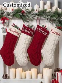 Customized Personalized Christmas Socks, Red And White Color Block Christmas Socks, Customizable Christmas Socks (Can Print Name And Personalized Text), Christmas Gifts, Holiday Decorations, Customized Christmas Tree Ornaments, Single Christmas Sock, Christmas Gifts, Advent Calendar, Christmas Decorations - Multicolor - View 3