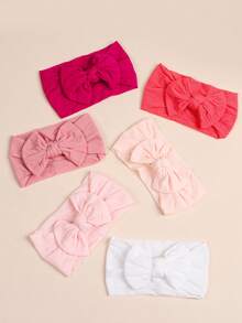 6pcs Baby Soft Skin-Friendly Bow Headbands, Pink Gradient Solid Color Wide Headbands, Newborn Fontanelle Protection Non-Tight Headbands For Baby Girls, Full Moon Photo Shoot Hair Accessories - Multicolor - View 5