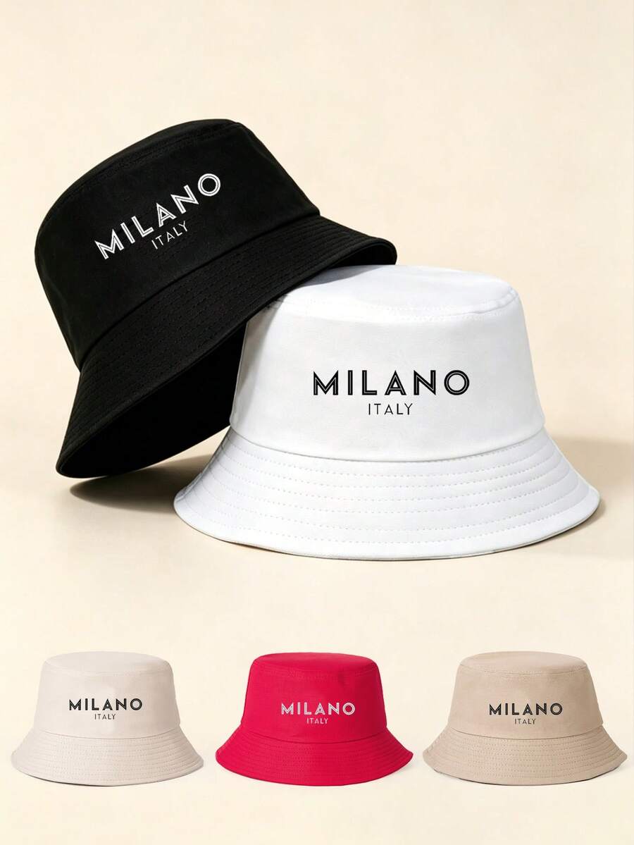 1 buah Topi Ember Unisex Motif Huruf MILANO, Cocok Untuk Perjalanan Luar Ruangan, Liburan Pantai, Perlindungan Matahari, Liburan dan Paduan Mode Kasual, Hadiah Liburan Terbaik - MultiWarna - View 1