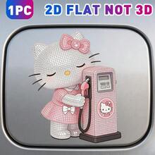 SANRIO 1pc 2D Flat Rhinestone Hello Kitty Fuel Tank Cap Sticker, Hello Kitty Holding Gas Pump, Car Decoration Sticker, Waterproof & Sun-Resistant, Sweet Style, Car Modification Sticker, Suitable For All Types Of Car Fuel Tank Caps, Great Gift For Family And Friends - A - View 1