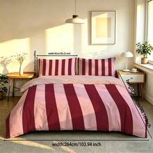 3件組荷葉邊被套組，居家床上用品，粉色與紫色條紋床品套組，舒適室內裝飾，親膚透氣布料，超柔軟抗起毛球，不含被芯，可機洗 - 彩色 - 查看 14