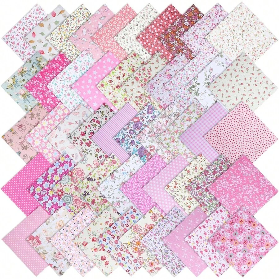 50pcs Pink Charm Patchwork Fabric Squares, 5*5 Inch Pre-Cut Pink Fabric Squares For Sewing Projects, Quilting, DIY Crafts - Variant - View 1