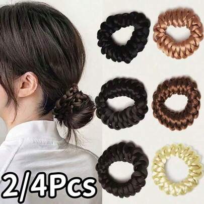 2/4Pcs Fashion Hair Bands, Multi-Strand Braided Hair Ties, Elastic Hair Curlers, Suitable For Women, Multi-Functional Hair Accessories