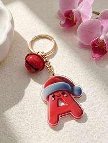 1pc The Acrylic Christmas Hat Paired With A Bell Design Keychain, The 26 Initials Of The Names Create A Festive Christmas Atmosphere - Bell - View 2