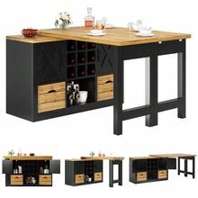 Mesa de comedor extensible tipo isla de cocina, mesa de comedor multifuncional con aparador, superficie de mesa giratoria 360°, mesa de cocina extensible con gran capacidad de almacenamiento, mueble de pared para sala de estar, negro - Ver 3
