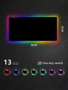 1pc Large Size 80cm X 30cm X 0.3cm Solid Black RGB Illuminated Colorful Mouse Pad, Oversized Office Desk Mat / 30cm X 25cm Computer Desk Gaming Mouse Pad With LED Lights, Keyboard Pad, Student Desk Writing Mat, Durable Edged Mouse Pad - Black - View 12