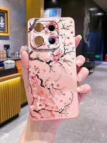 1pc Pink Flower Branch Camera Anti-Drop Phone Case UV Printed Compatible With Samsung/Galaxy/ Android Models - Pink - View 1