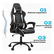 Silla Ergonómica Gamer Reclinable Ajustable Oficina Giratori - Negro - Ver 10