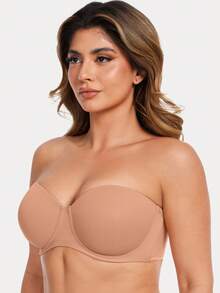 MELENECA Women's Strapless Bra For Large Bust Back Smoothing Plus Size With Underwire - Maroon - View 5