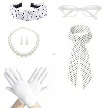 Conjunto de 5 Peças Coleção de Acessórios Femininos Vintage dos Anos 1940 | Tiara de Poá para Festa de Baile dos Anos 1950, Colar, Brincos, Óculos de Fantasia, Conjunto de Lenço de Cor Sólida, Óculos Gatinho Estilo Vintage, Tiara de Poá com Colar e Brincos - Perfeito para Festas e Eventos com Tema Vintage, Presentes de Fantasia para Feriados, Tiara de Poá Vintage com Lenço, Óculos de Fantasia, Conjunto de Brincos, Acessórios de Festa Cos Vintage Americano dos Anos 50, Halloween - Multicolorido - Visão 16