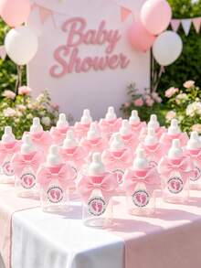 12/6/1 Set - 3.5 Inch Mini Pink Cute Bow Baby Bottle Style Plastic Box, Suitable For Baby Shower Party Decoration, With Pink Footprint Thank You Sticker And Pink Bow Plastic Bottle Style Storage Box Gift Box, Baby Shower Gift, Suitable For Baby Boy And Girl Baby Shower Party Centerpiece Decoration, Gender Reveal Party Tabletop Decoration Small Gift, Return Gift For Guests (Pink) - Pink - View 4