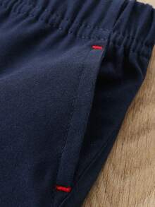 2pcs/Set Young Boys Casual Elastic Waist Pocket Long Pants, Button Decor, Pocket Knot, Faux Back Pocket Design, Solid Color Versatile Basic Style, Suitable For Daily, School, Party, Vacation Travel - Multicolor - View 8