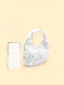 1pc Elegant Girl Mesh Sequin French Style White Lace Mini Handbag Fashion Clothing Accessory - Mesh Floral - View 7