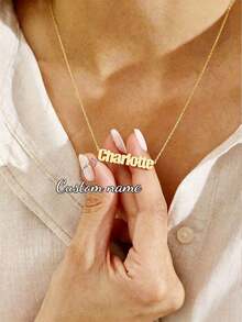 Customized Stainless Steel Name Necklace, Gold Box Chain Personalized Font Necklace, Jewelry Gift For Girlfriend, Family - Gold - Style 10 - View 2