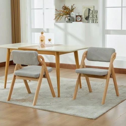 Solid Wood (Beech) Folding Chairs With Padded Seats, Stackable Dining Chairs, Suitable As Extra Seating For Kitchen, Office, Wedding, Party, Picnic - Grey - View 1