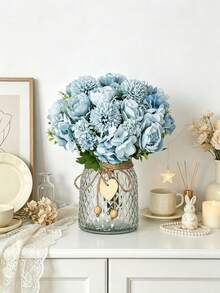 1/4pcs Artificial Peony Hydrangea Bouquet, Suitable For Wedding Decoration, DIY, Bridal Bouquet, Wrist Corsage, Headpiece, Wedding Car Decor, Door Decor, Home, Restaurant, Bedroom, Vase Decor, Party Decoration, Valentine's Day And New Year Gift - Blue - View 1