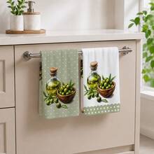2pcs Green Olive Pattern Kitchen Towels, 6/8pcs Plant Print Dish Cloths, Super Absorbent Microfiber, Machine Washable, Holiday Gift And Cleaning Supplies Decor, Suitable For Holiday Decoration, Cooking, Baking, Housewarming Gift And Cleaning Supplies, Suitable For Kitchen, Bathroom, Toilet - Multicolor - View 8