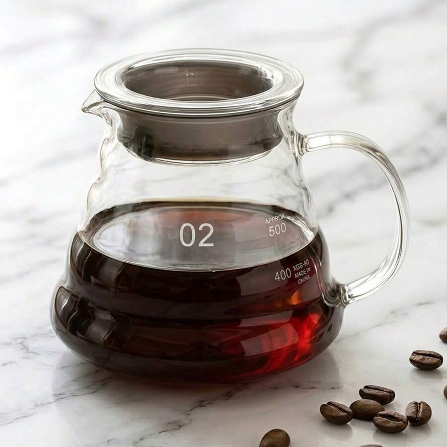 1pc Glass Coffee Pot, Standard Pour Over Coffee Maker, Fits Cone Filter, Transparent Coffee Carafe, Coffee Accessories (360ml/12oz, 600ml/20oz, 800ml/27oz), Back To School Supplies