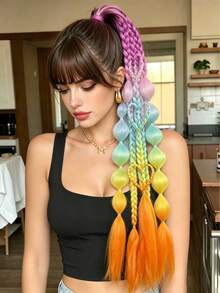 Trenzas de Burbuja Retorcidas de Colores Mixtos Hechas a Mano de 24 Pulgadas - Extensiones de Cabello Estilo Vacaciones para Mujeres, Versátiles para Todos los Tipos de Cabello - Multicolor - Ver 10