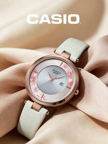 Casio SHEEN Women's Round Sakura Pattern Dial Mint Green Smooth Strap Date Display 3ATM Water Resistant Elegant Quartz Watch SHS-C110CGL-7AUPFH - Green - View 7