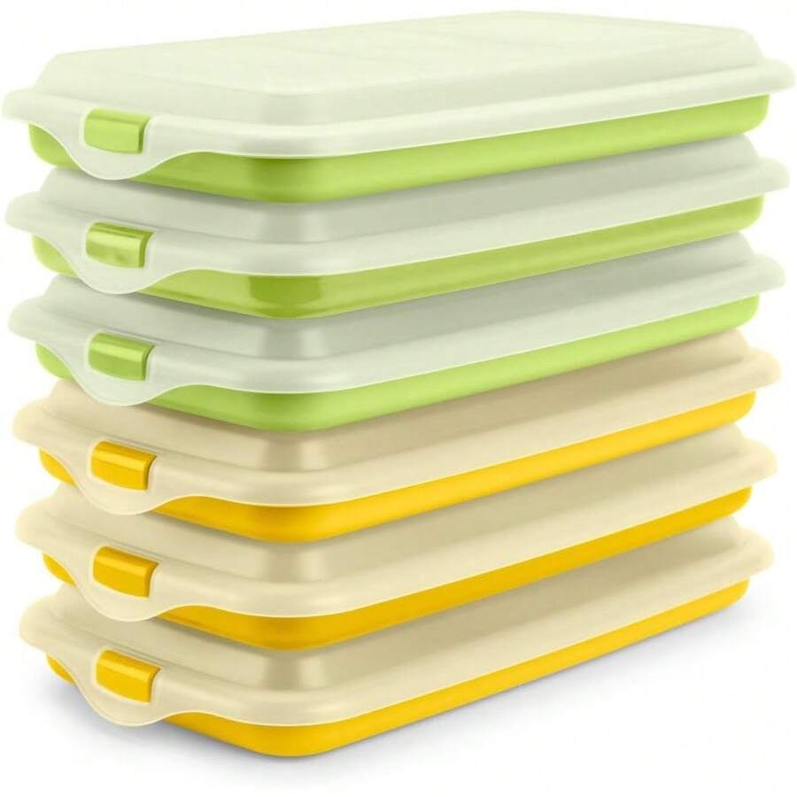 Set aus 6 stapelbaren Behältern für Würstchen und Lebensmittel.Gelb und Grün - 6 - Übersicht 1