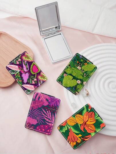 1PC Oil Painting Pastoral Series Portable Vanity Mirror, Foldable Lightweight Ultra-Thin Convenient Hand Mirror, Durable PU Leather, Suitable For Multiple Scenarios And All People, Foldable Rectangular Mirror, Pocket Mirror, Fresh Tropical Floral Print Design, Exquisite Delicate Foldable Structure, Durable Reliable Drop-Resistant, Easy To Carry, Handheld Makeup Mirror, 180° Flip Cover Multi-Function