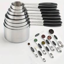 Measuring Cup And Spoon Set, Stainless Steel Measuring Cup And Spoon Set, Graduated Measuring Cup And Spoon Set, Stackable Measuring Cup Set, Suitable For Dry And Liquid Ingredients - Kitchen Supplies - Baking Tools - Black - View 12