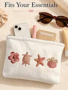 2D Shell And Starfish Pattern Printed Makeup Bag Travel Storage Pouch, Suitable For Beach, Swimming Pool, Swimwear, Travel Storage Bag, Makeup Bag, Cosmetic Bag, Vacation Storage Bag, Large Capacity Makeup Bag Can Hold Lipstick, Brushes, Skincare Products, Phone, Coins, Small Items, Multi-Purpose Home, Gift, Vacation And Holiday, Toiletry Bag, Student Makeup Bag, Halloween And Christmas Gift - Multicolor - View 5